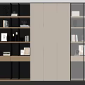 Modern Built-in Bookcase Design With Open Shelves Central White Panels LED Lighting And Decorative Items