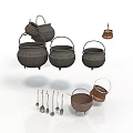 Traditional Metal Household Cooking Utensils Set Including Cauldrons Pots And Spoons