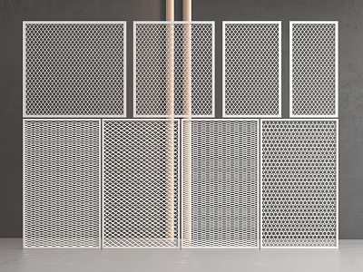 Modern Perforated Room Dividers with Various Grid Patterns and White Frames 3d model