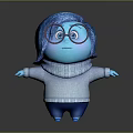 Blue Game Movie Character Wearing Red Framed Glasses Blue Hair Gray Sweater With Arms Outstretched