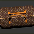 Stylish Brown Fashion Handbag With Orange Handles And Signature Pattern Design