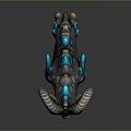Mythical Fantasy Creature With Large Curved Horns And Blue Crystal Spikes