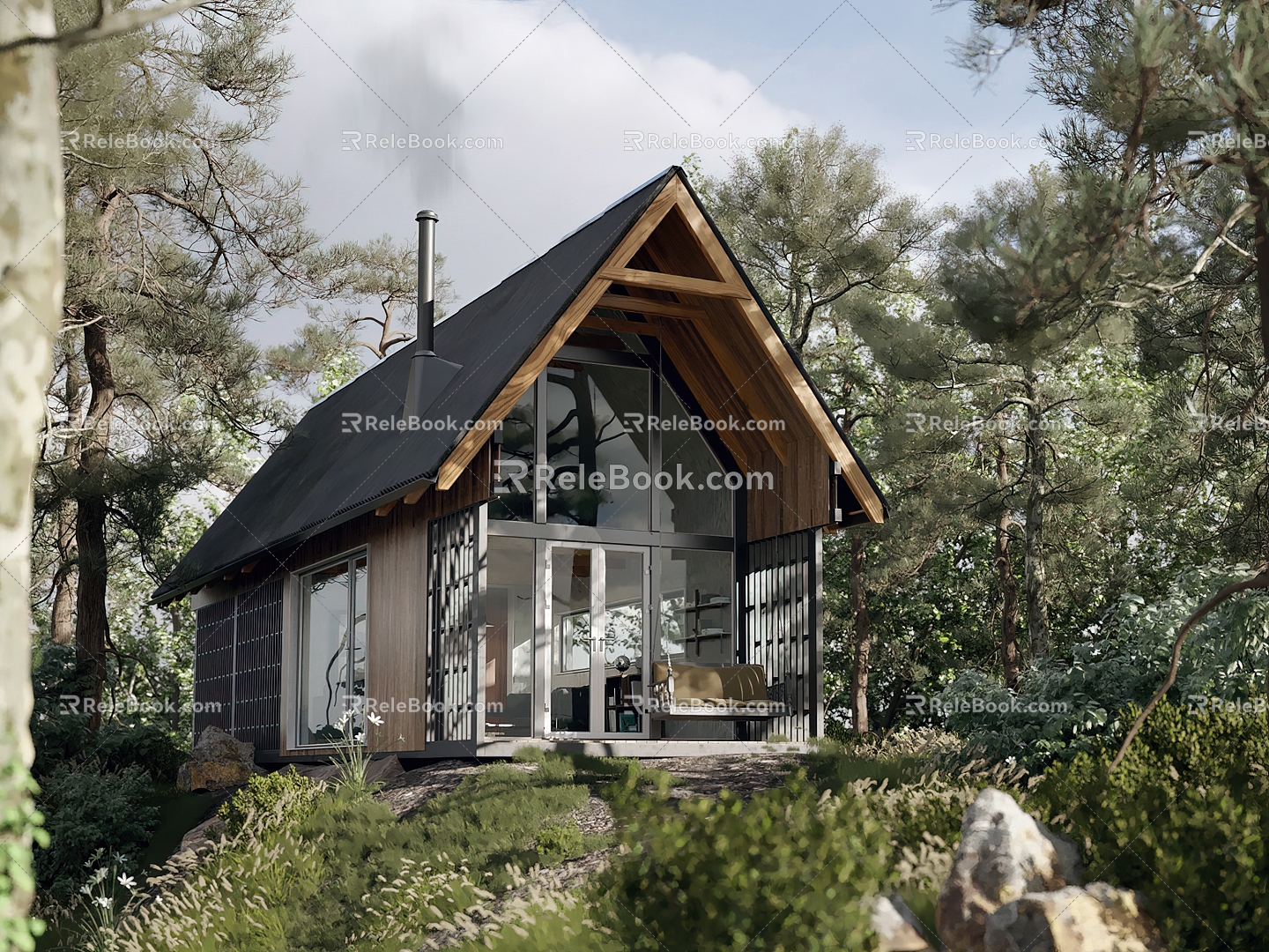 Modern wooden house homestay building single-family villa self-built house 3d model