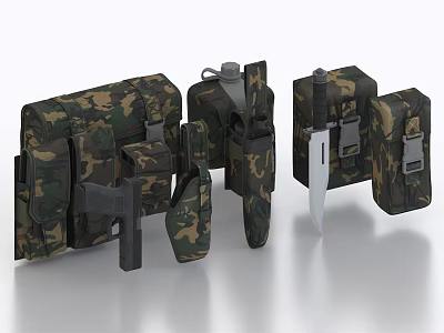 Camouflage Tactical Weapon Gear Including Knife Sheath Magazine Pouches And Holsters 3d model