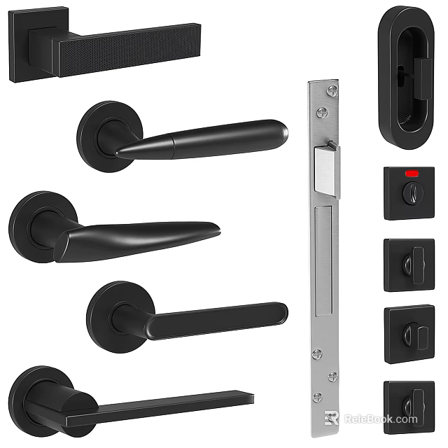 Modern Black Door Handles With Various Lock Sets And Hardware Components 3d model 