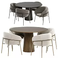 Modern Dining Table Set with Round Wooden Top and Upholstered Metal Leg Chairs