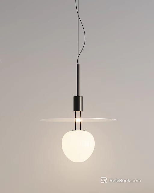 Modern White Glass Globe Chandelier With Black Metal Rod And Minimalist Design 3d model 