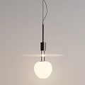 Modern White Glass Globe Chandelier With Black Metal Rod And Minimalist Design
