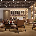 Elegant Hotel Lobby Interior With Grid Ceiling Wooden Bookshelves Leather Seats And Ambient Lighting