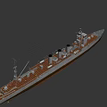 Vintage Warship With Multiple Funnels Tall Masts Gray And Brown Hull Deck Details