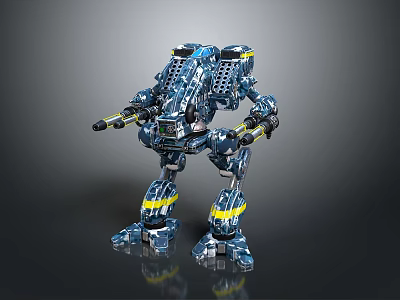 Futuristic Blue Mecha Robot with Biomechanical Armor and Advanced Weapon Systems 3d model