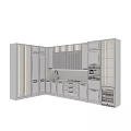 Modern Kitchen Interior With Light Gray Cabinets Marble Countertop Built in Oven And Wine Rack