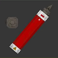 Red Cylindrical Commercial Equipment With Yellow Warning Signs White Base And Metal Top