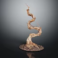 Natural Curved Wood Sculpture With Stone Base For Decorative
