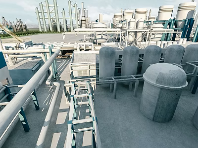 Industrial Plant Exterior Featuring Metal Pipes Storage Tanks And Platform Structures 3d model