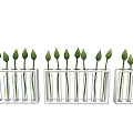 Decorative Ornamental Set With Test Tube Plants Red Pot House Model White Vase Green Decor