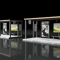 Modern Bus Stop Platform With Roof And Colorful Billboards Advertisements