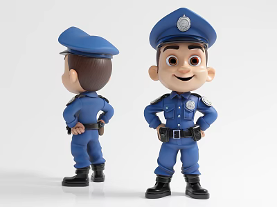 Game Movie Police Character Action Figure In Blue Uniform With Badge Front Back Views 3d model