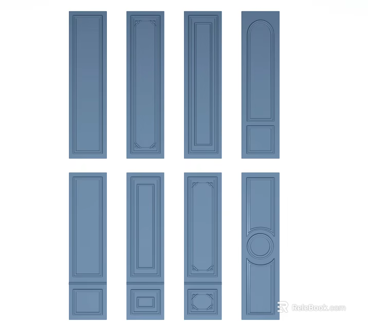 Blue Wainscoting Panel Designs With Various Patterns For Home Interior 3d model