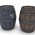 Decorative Ornament Set Two Vintage Wooden Barrels Different Colors Blue Brown With HITTE LAGER Labels