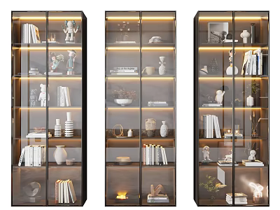 Modern Display Cabinet With Glass Doors Built In Lighting And Decorative Items 3d model