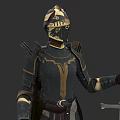 Fantasy Game Warrior Character With Gold Black Armor And Decorative Helmet Holding Sword
