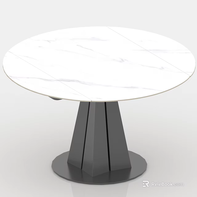 Modern Round Dining Table Set With White Marble Top And Black Geometric Legs 3d model