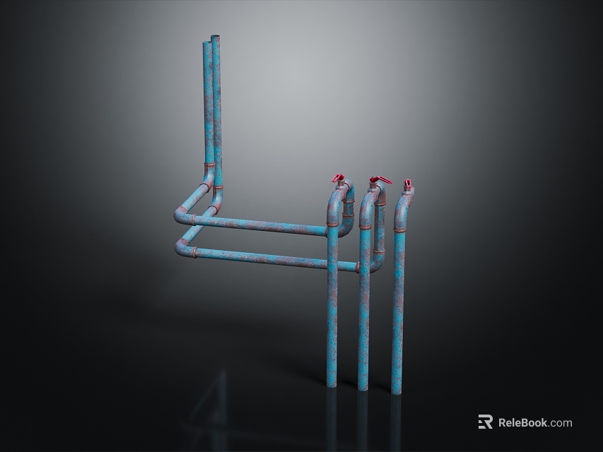 Industrial Blue Metal Pipes Structure With Connected Sections And Red Ends 3d model 