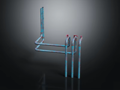 Industrial Blue Metal Pipes Structure With Connected Sections And Red Ends 3d model