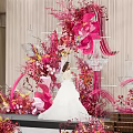 Floral Installation With Pink Red Yellow Flowers Hanging Arrangements And Transparent Structures