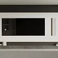 Modern TV Wall Design With Large Screen TV White Panel Black Accent And Marble Base 3d model