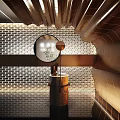 Modern Warm Tone Hotel Lobby Interior Design With Circular Mirror Brick Wall And Lighting