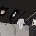 Modern Ceiling Mounted Clothes Drying Rack With Hanging Garments And Cabinets 3d model