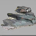 Artistic Layered Wood And Stone Sculpture Featuring Natural Texture Blue Gray Green Tones