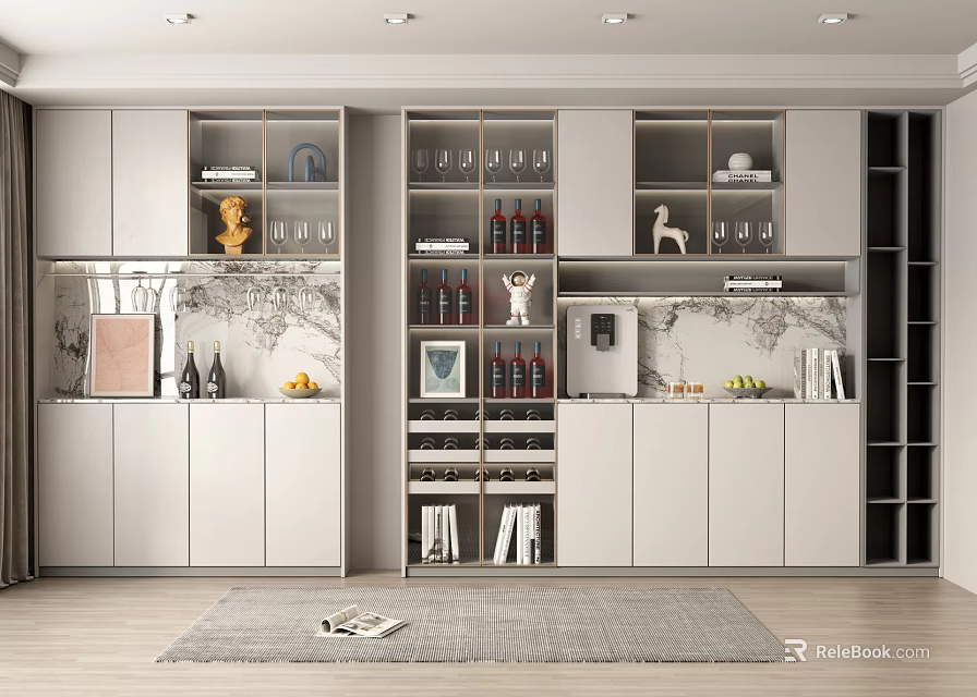 Modern Wine Cabinet With Glass Doors Wine Bottle Storage And Decorative Shelves 3d model 