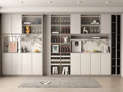 Modern Wine Cabinet With Glass Doors Wine Bottle Storage And Decorative Shelves 3d model