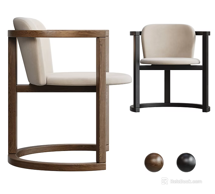 Modern Dining Chairs With Wooden Metal Frame Beige Upholstery And Brown Black Options 3d model 