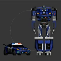 Blue Robot Figure Standing Next to Blue Police Car Toy Model