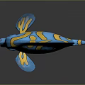 Vibrant Blue and Yellow Fish with Curved Yellow Stripes on Glossy Body