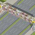 Modern Geometric Bridge With Red White Frame Over Road And Side Stairs
