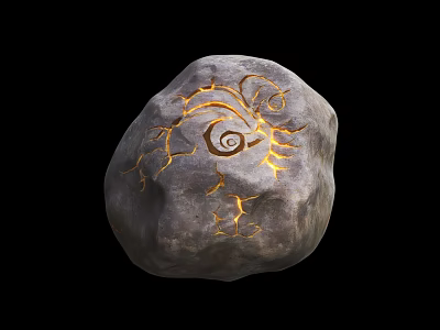 Decorative Stone Wood Artwork With Golden Spiral Carved Patterns Isolated On Black Background 3d model