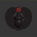 Black Metallic Decorative Scarab Figurine With Red Gemstone On Intricate Carved Base