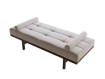 Modern Beige Tufted Bench With Padded Seat And Wooden Legs 3d model