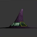 Purple Wizard Hat With Pointed Top Wide Brim And Green Yellow Patterned Decorations