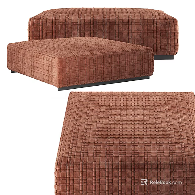 Brown Plush Ottoman with Checkerboard Pattern Modern Living Room Decor Piece 3d model 