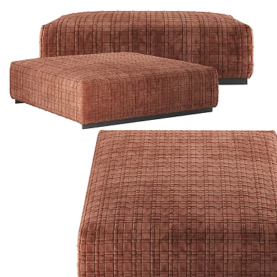 Brown Plush Ottoman with Checkerboard Pattern Modern Living Room Decor Piece 3d model