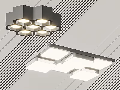 Modern Geometric Ceiling Light With LED Lamps Metal Frame And White Panels 3d model