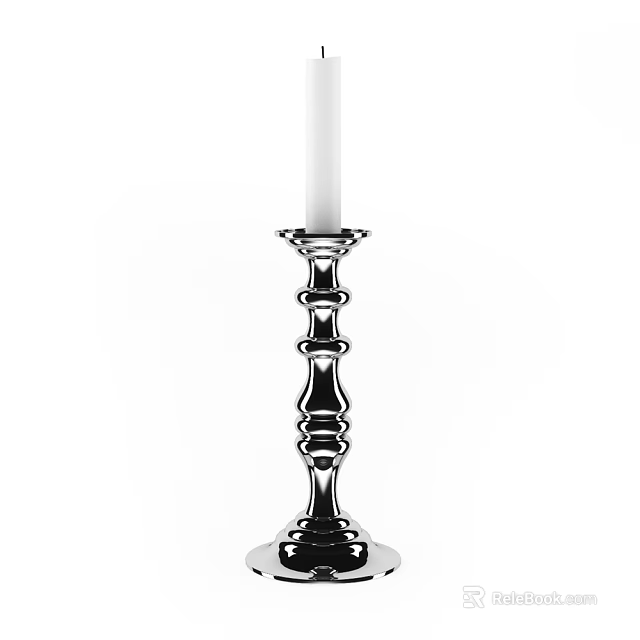 Decorative Silver Candle Holder with White Candle Ornamental Home Decor Set 3d model 