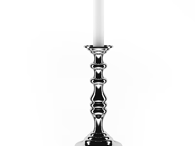 Decorative Silver Candle Holder with White Candle Ornamental Home Decor Set 3d model