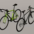 Two Modern Road Bicycles Bright Green and Dark Green with Red Accents Black Handlebars Seats
